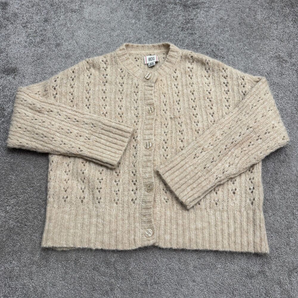 BDG Urban Outfitters Open Knit Pointelle Cardigan Sweater Womens M Ivory NWT